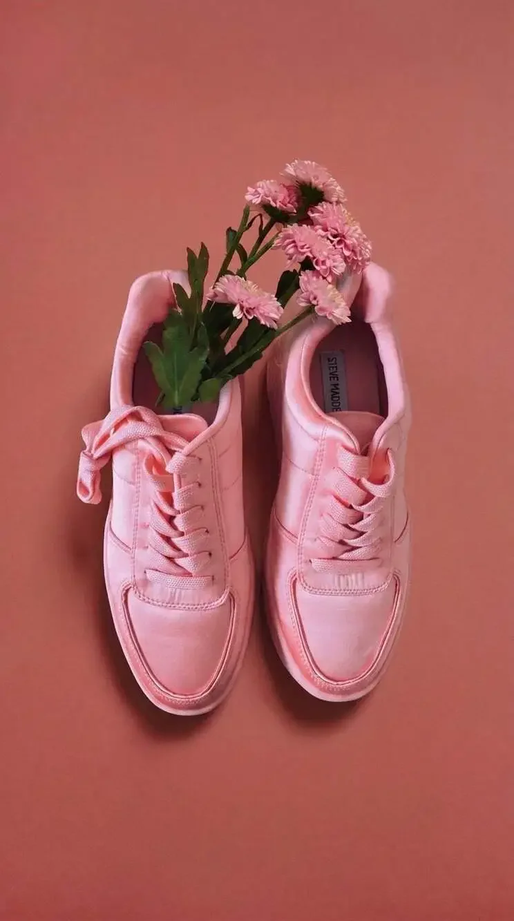 Steve Madden Sonic Satin Lace-Up Sneakers in Pink